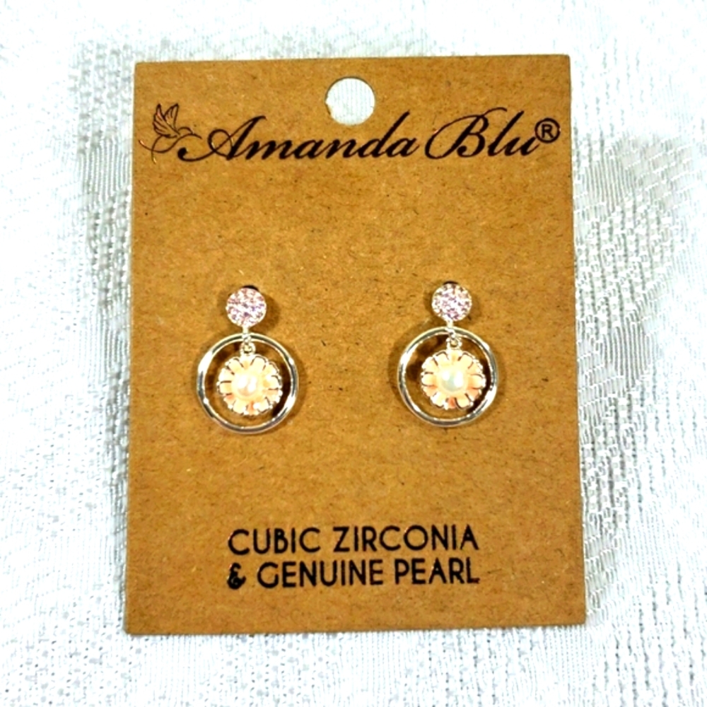 Pearl and CZ earrings Amanda Blu NWT